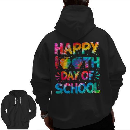 Happy 100th Day Of School Teacher Student 100 Days Tie Dye Men Women Kids Men Zip Up Hoodie Back Print - teacherstshirts.com AU