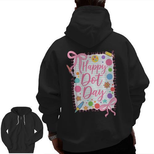 Happy Dot Day Bow Coquette For Teacher Girls Men Zip Up Hoodie Back Print - teacherstshirts.com