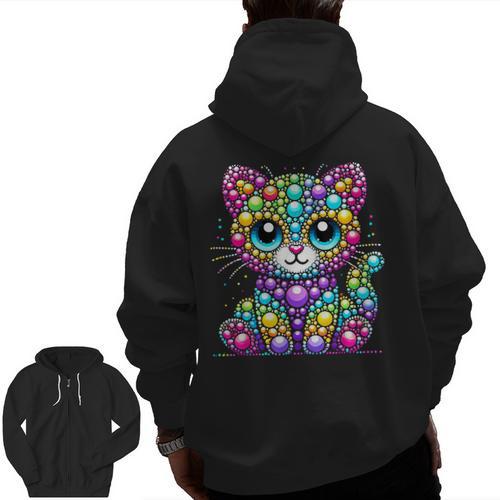 Happy Dot Day Colorful Polka Dot Cat Kitten Teachers Kids Men Zip Up Hoodie Back Print - teacherstshirts.com