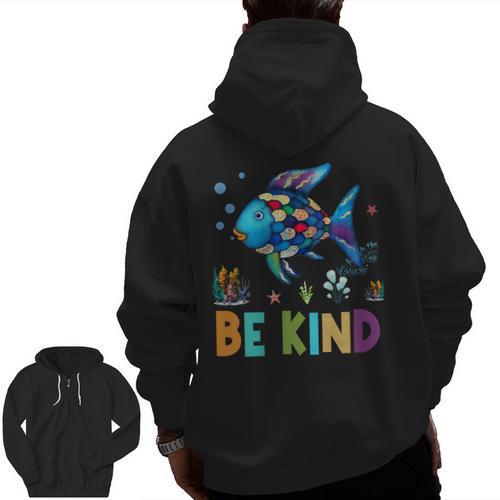 Happy First Day Of School Fish Rainbows Teacher Be Kind Men Zip Up Hoodie Back Print - teacherstshirts.com AU