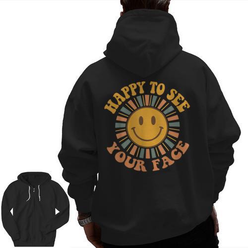 Happy To See Your Face Retro Happy Teacher Back To School Men Zip Up Hoodie Back Print - teacherstshirts.com CA