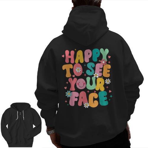 Happy To See Your Face Teacher Disco Ball Back To School Men Zip Up Hoodie Back Print - teacherstshirts.com
