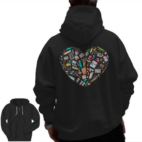 Heart Shape Art Teacher And Painting Sketching Artist Men Zip Up Hoodie Back Print - teacherstshirts.com DE