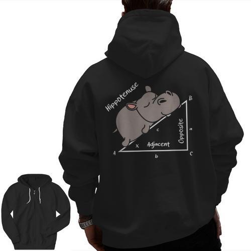 Hippotenuse Hippo Angle Function Hypotenuse Math Teacher Men Zip Up Hoodie Back Print - teacherstshirts.com