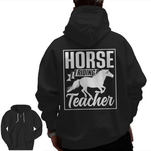 Horse Riding Teacher Rider Lover Equestrian Men Women Kids Men Zip Up Hoodie Back Print - teacherstshirts.com