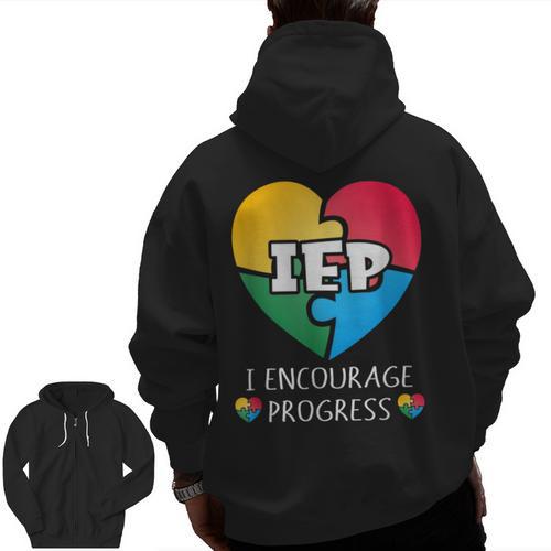 IEP I Encourage Progress Special Education School Teacher Men Zip Up Hoodie Back Print - teacherstshirts.com CA