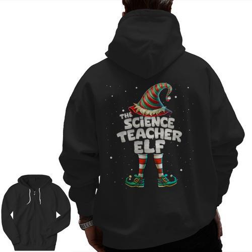 I'm The Science Teacher Elf Family Matching Group Christmas Men Zip Up Hoodie Back Print - teacherstshirts.com AU