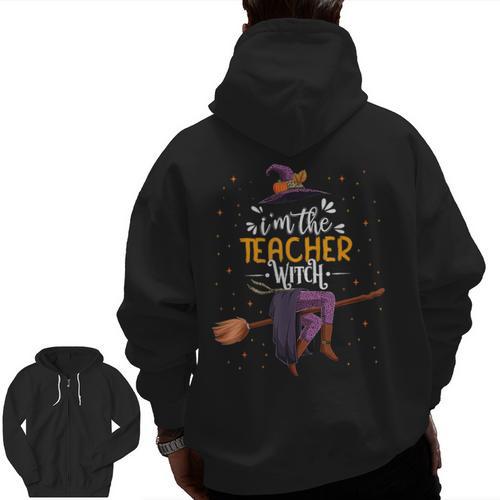 Im The Teacher Witch Halloween Matching Group Costume Men Zip Up Hoodie Back Print - teacherstshirts.com AU