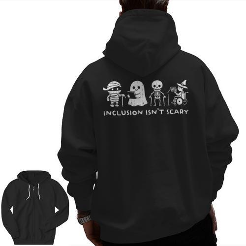 Inclusion Isn't Scary SLP Halloween Ghost Mummy Sped Teacher Men Zip Up Hoodie Back Print - teacherstshirts.com AU