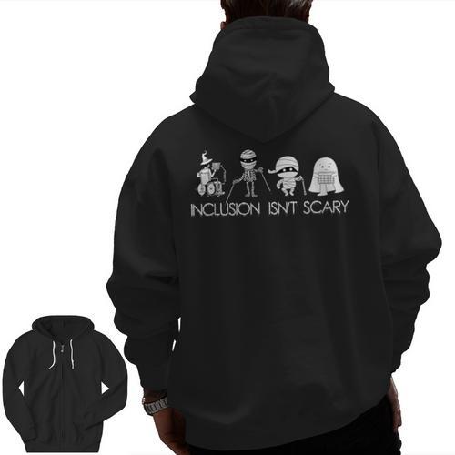 Inclusion Isn't Scary Slp Halloween Sped Teacher Ghost Mummy Men Zip Up Hoodie Back Print - teacherstshirts.com AU