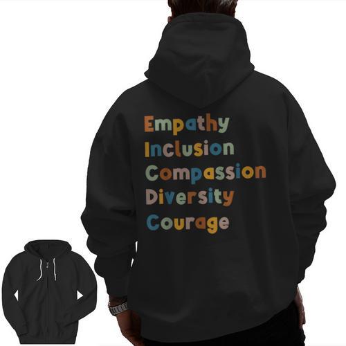 Inclusive Teacher Diversity Inclusion Empathy Teacher Team Men Zip Up Hoodie Back Print - teacherstshirts.com AU
