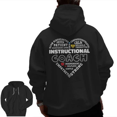 Instructional Coach Heart Teachers Appreciation Men Zip Up Hoodie Back Print - teacherstshirts.com DE