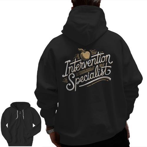Intervention Teacher Intervention Specialist Men Zip Up Hoodie Back Print - teacherstshirts.com UK