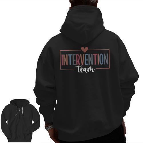 Intervention Team Best Intervention Teacher Squad Men Zip Up Hoodie Back Print - teacherstshirts.com
