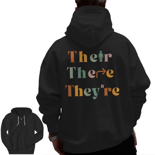 Their There They'Re English Teacher Gramma Police Joke Men Zip Up Hoodie Back Print - teacherstshirts.com DE