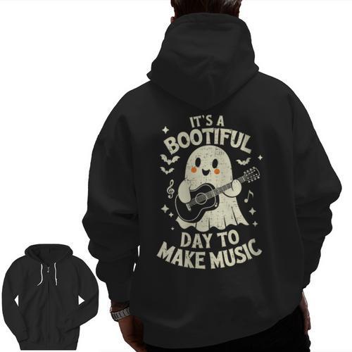It's A Bootiful Day To Make Music Halloween Music Teacher Men Zip Up Hoodie Back Print - teacherstshirts.com