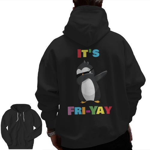 It's Fri-Yay Dabbing Penguin Friday Weekend Teacher Student Men Zip Up Hoodie Back Print - teacherstshirts.com DE