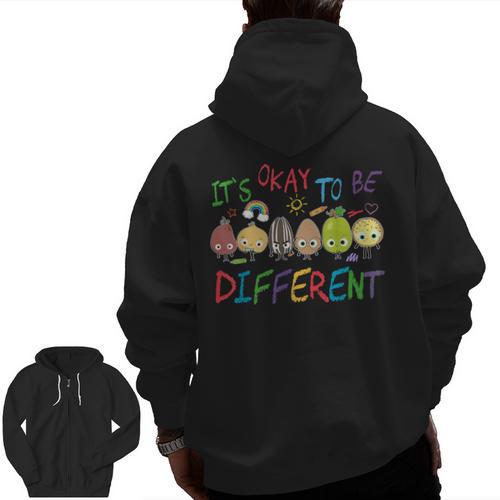 It's Ok To Be Different Apple Teacher Autism Awareness Men Zip Up Hoodie Back Print - teacherstshirts.com DE
