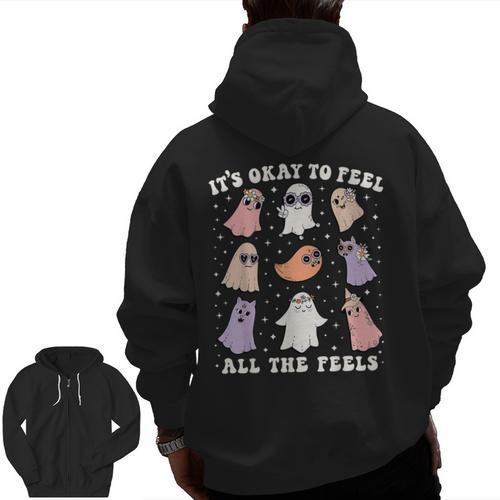 It’s Okay To Feel All The Feels Special Ed Teacher Halloween Men Zip Up Hoodie Back Print - teacherstshirts.com