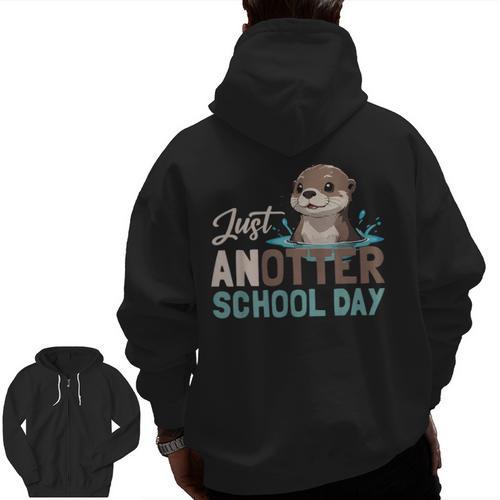 Just Anotter School Day Cute Otter Lover Teacher Student Men Zip Up Hoodie Back Print - teacherstshirts.com AU