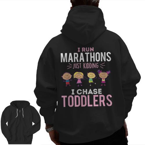 Just Kidding I Chase Toddlers Daycare Provider Nanny Teacher Men Zip Up Hoodie Back Print - teacherstshirts.com AU