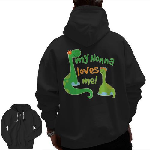 Kids My Nonna Loves Me Dinosaur Grandson Men Zip Up Hoodie Back Print - Bostonterriersmerch.com
