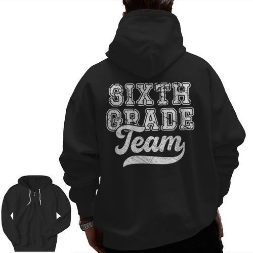 Kids Teacher Sixth Grade Retro Back To School Team 6th Grade Men Zip Up Hoodie Back Print - teacherstshirts.com CA