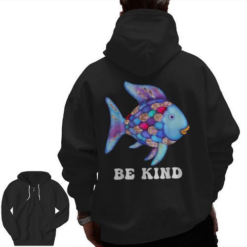 Be Kind Rainbow Fish Teacher Life Teaching Back To School Men Zip Up Hoodie Back Print - teacherstshirts.com