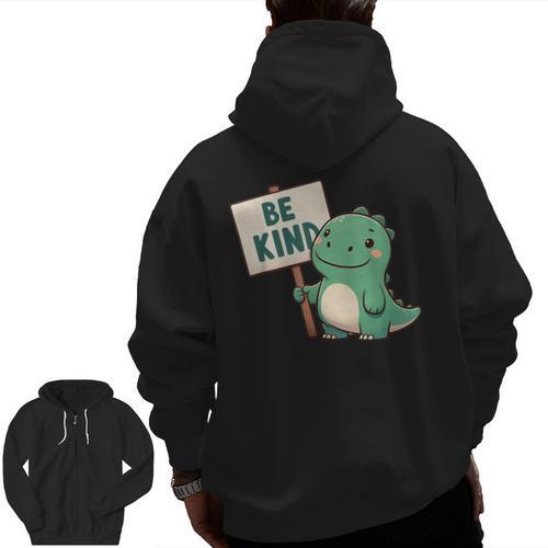 Be Kind Teacher Anti-Bullying Dino Kindness Women Men Boys Men Zip Up Hoodie Back Print - teacherstshirts.com