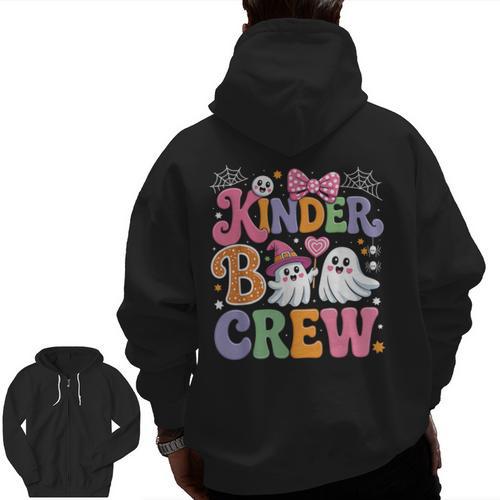 Kinder Boo Crew Kindergarten Teacher Student Halloween Men Zip Up Hoodie Back Print - teacherstshirts.com UK