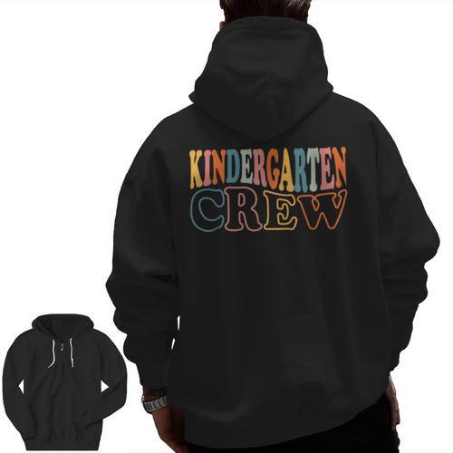 Kinder Crew Kindergarten Teacher First 1st Day Of School Men Zip Up Hoodie Back Print - teacherstshirts.com DE