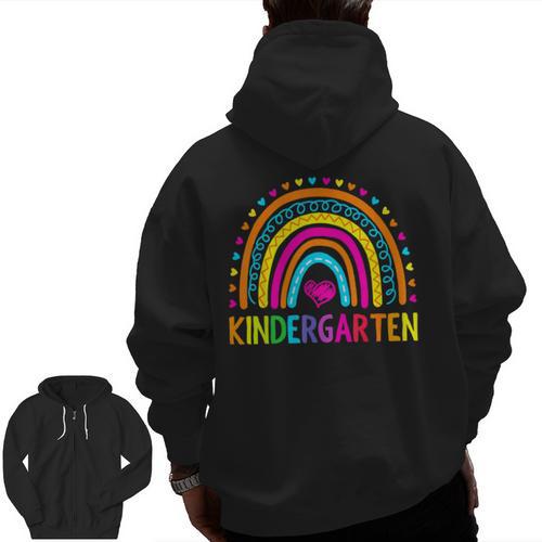 Kindergarten Rainbow Girls Boys Teacher First Day Of School Men Zip Up Hoodie Back Print - teacherstshirts.com CA