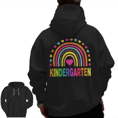 Kindergarten Rainbow Girls Boys Teacher Team Kinder Squad Men Zip Up Hoodie Back Print - teacherstshirts.com UK