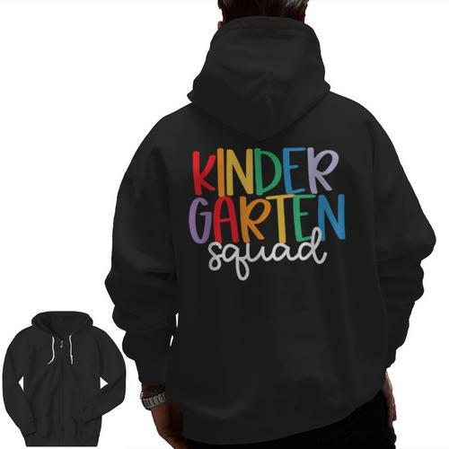 Kindergarten Squad Team Crew Teacher Back To School Men Zip Up Hoodie Back Print - teacherstshirts.com DE