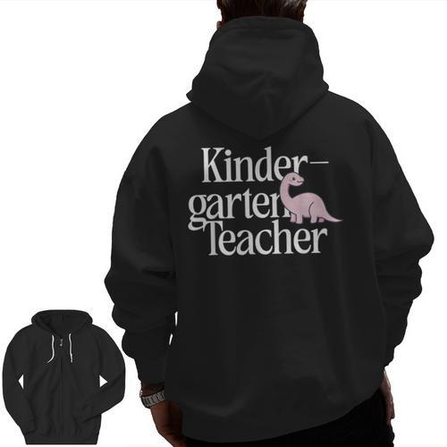Kindergarten Teacher Dinosaur Back To School Men Zip Up Hoodie Back Print - teacherstshirts.com UK