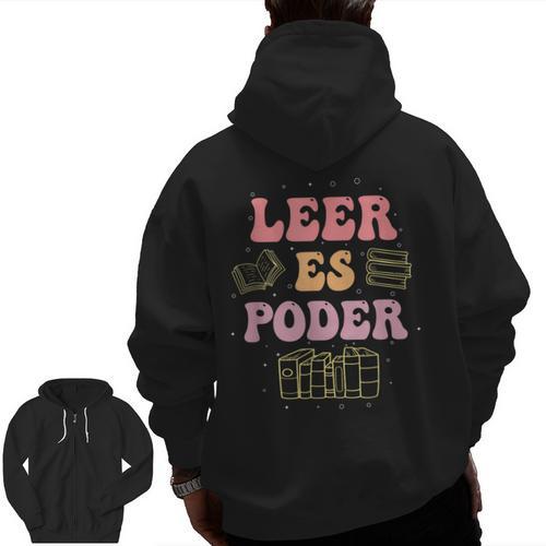 Leer Es Poder Groovy Spanish Teacher Bilingual Maestra Men Women Men Zip Up Hoodie Back Print - teacherstshirts.com UK