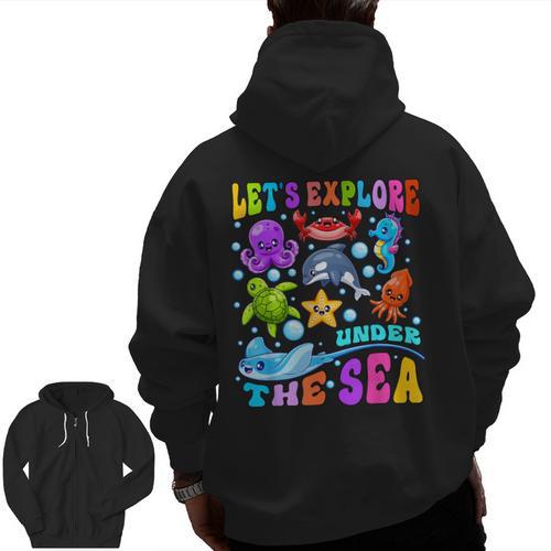 Let's Explore Under The Sea Back To School Student Teacher Men Zip Up Hoodie Back Print - teacherstshirts.com