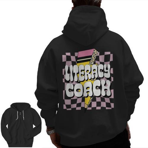 Literacy Coach Reading Specialist Facilitator Lead Teacher Men Zip Up Hoodie Back Print - teacherstshirts.com DE