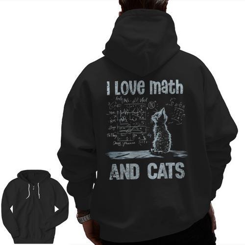 I Love Math And Cats Cat Lover Science Teacher Student Men Zip Up Hoodie Back Print - teacherstshirts.com UK