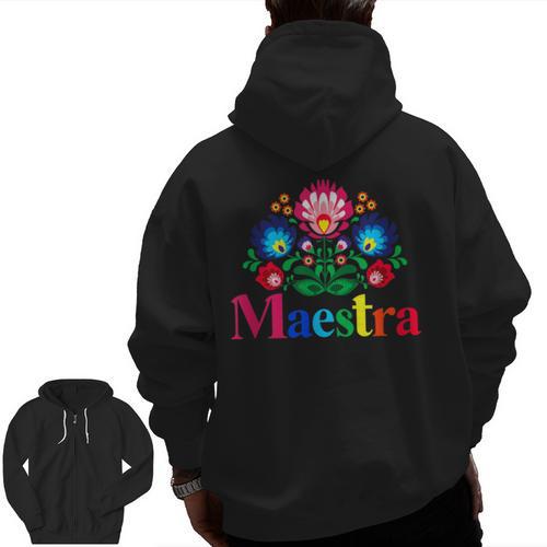 Maestra Proud Spanish Teacher Bilingual Teacher Latina Men Zip Up Hoodie Back Print - teacherstshirts.com AU