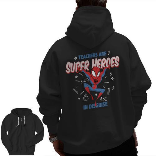 Marvel Spider-Man Teachers Are Super Heroes Men Zip Up Hoodie Back Print - teacherstshirts.com CA