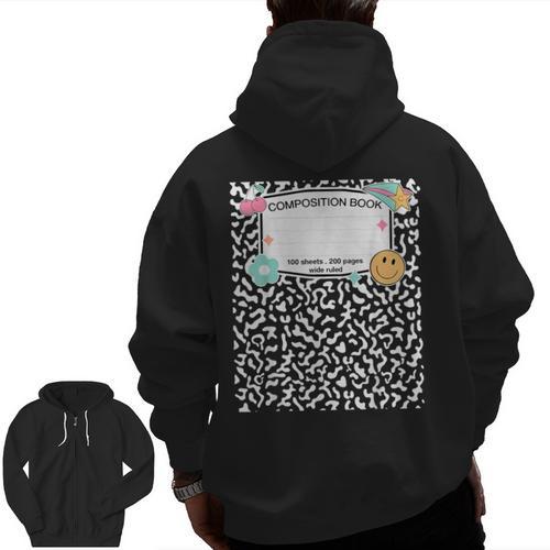 Matching Group Halloween Teacher Composition Book Notebook Men Zip Up Hoodie Back Print - teacherstshirts.com