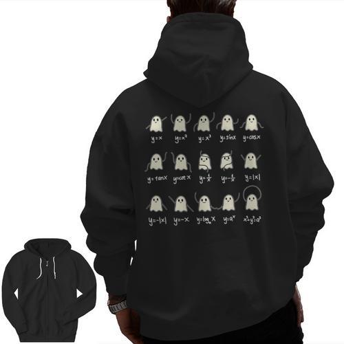 Math Dance Ghost Halloween Spooky Cute Ghost Math Teacher Men Zip Up Hoodie Back Print - teacherstshirts.com UK
