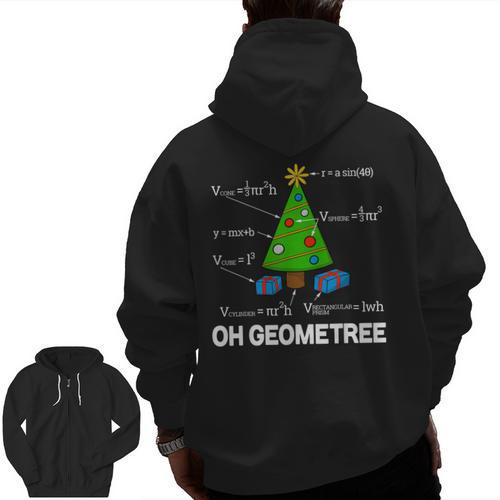 Math Geometry Christmas Tree Geometree Teacher Men Zip Up Hoodie Back Print - teacherstshirts.com AU