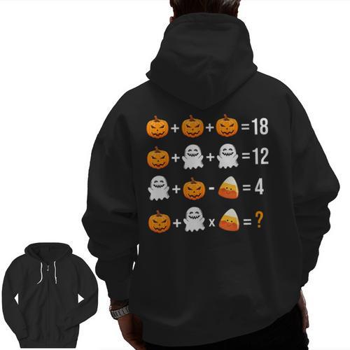 Math Teacher Halloween Equation Pumpkin Ghost Candy Corn Men Zip Up Hoodie Back Print - teacherstshirts.com UK