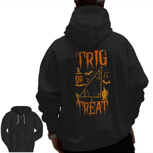 Math Teacher Nerd Student Halloween Trig Or Treat Men Zip Up Hoodie Back Print - teacherstshirts.com AU
