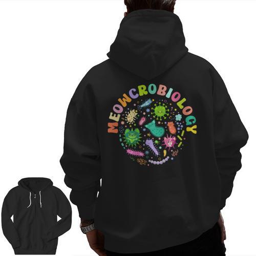 Meowcrobiology Cats Microbiology Science Teacher Men Zip Up Hoodie Back Print - teacherstshirts.com AU