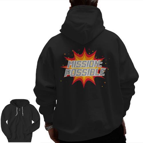 Mission Possible Motivational Inspirational School Teacher Men Zip Up Hoodie Back Print - teacherstshirts.com CA