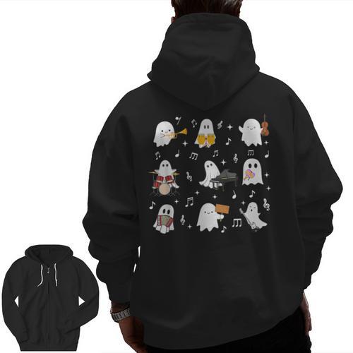 Music Teacher Halloween Music Teacher Education Men Zip Up Hoodie Back Print - teacherstshirts.com UK