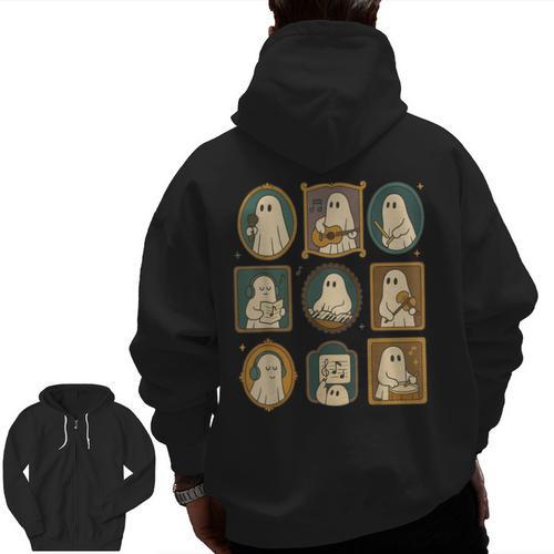 Music Teacher Orchestra Spooky Halloween Ghost Band Men Zip Up Hoodie Back Print - teacherstshirts.com DE